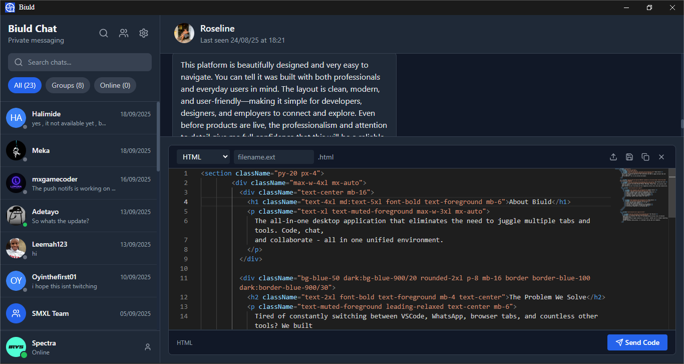 Biuld Desktop App Interface